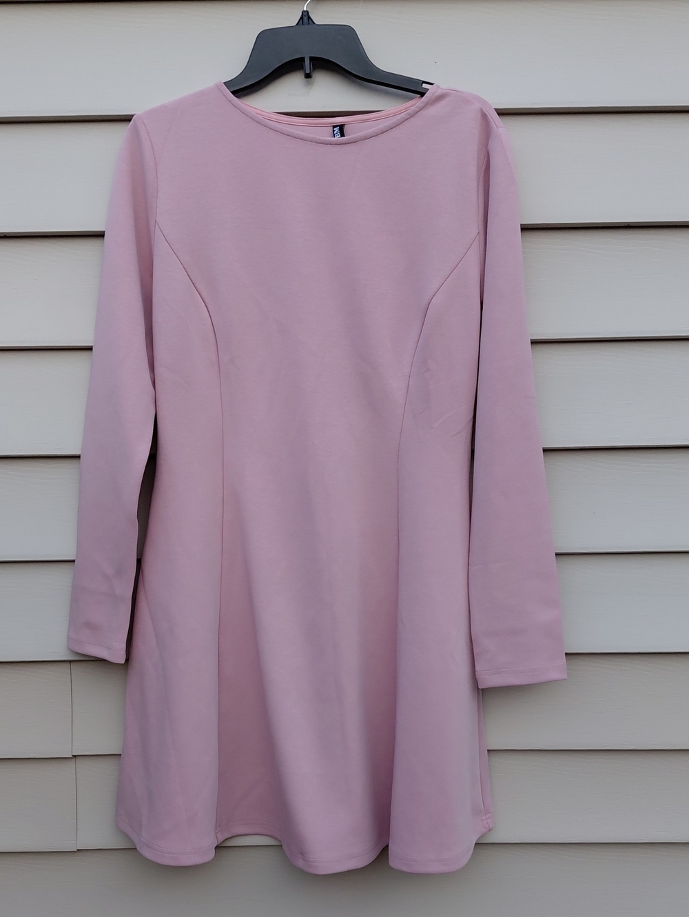 BTFBM Women's Pink Long-Sleeve  Crew Neck Fit-and-Flare  A-Line Dress Size Large